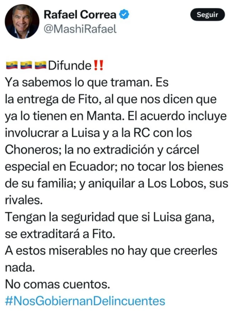 Rafael Correa desde su cuenta de X.