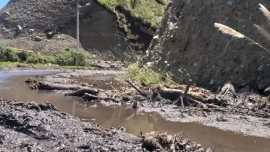 Las vías de Pungalá después del deslizamiento de tierra.