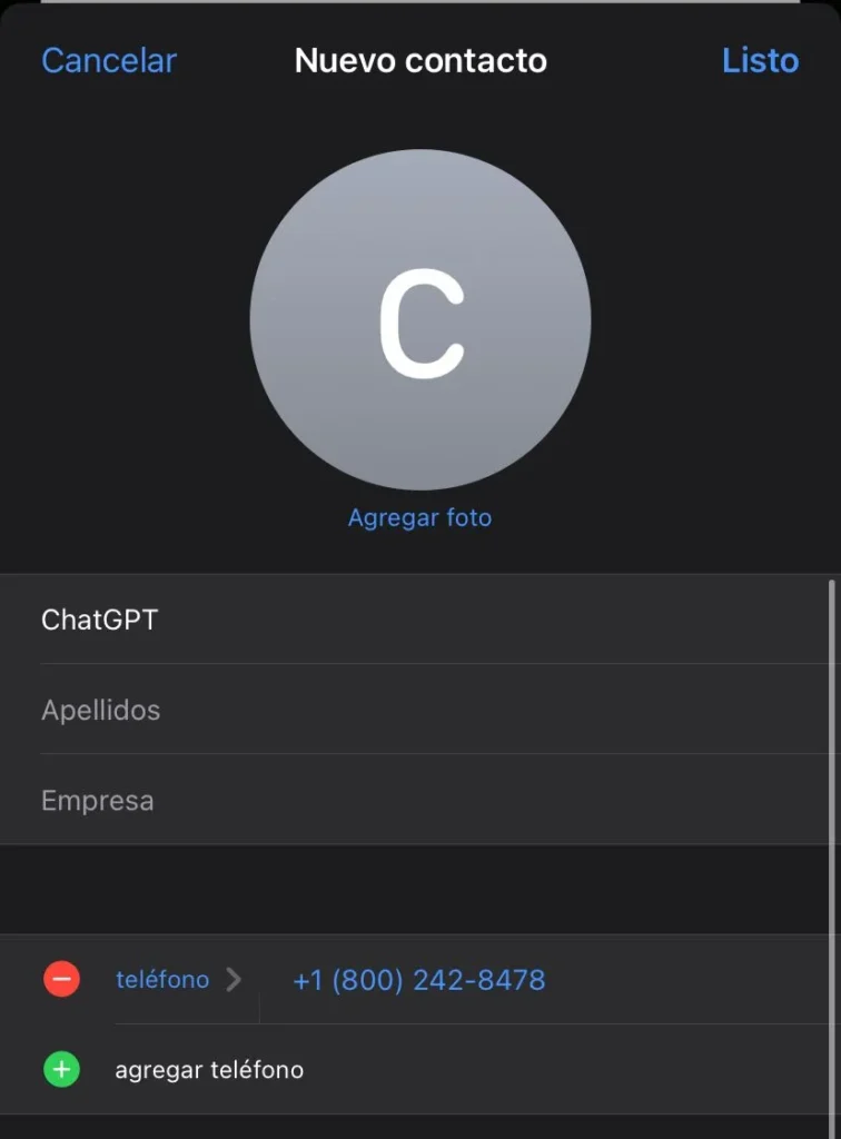 ChatGPT en tus contactos.