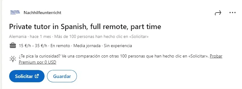 Oferta laborar en Linkedin.