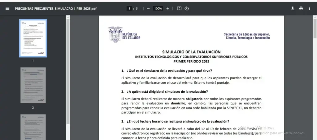 Documento con las preguntas frecuentes del simulacro.