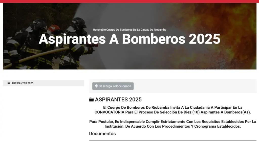 Sitio web de aspirantes a Bomberos en Riobamba.