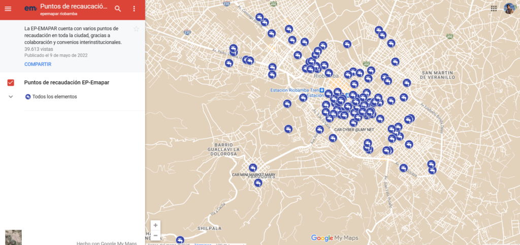 Mapa de puntos de recaudación.