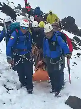 Rescate tras avalancha la mañana del domingo 16 en el volcán Cotopaxi. GOE, GIR y Bomberos rescataron a 1 estadounidense y 6 ecuatorianos