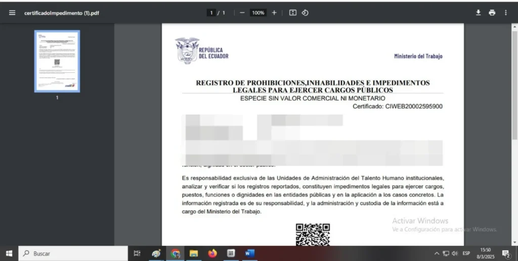 Certificado generado.