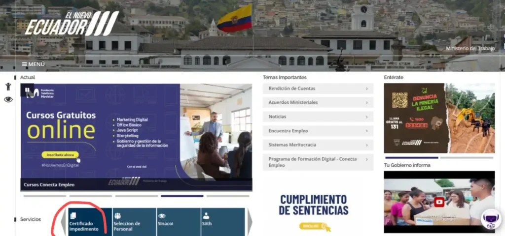 Página web del Ministerio de Trabajo.