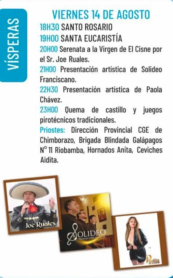 Serenata y presentaciones artísticas el 14 de agosto